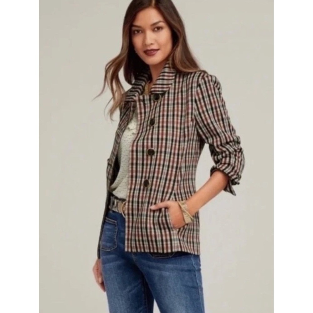CAbi 4118 Jazzy Jacket Double-Breasted Plaid Peacoat Size XS
